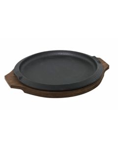 Round enamelled cast-iron plate with wooden tray Basic