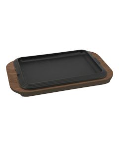 Rectangular enamelled cast-iron plate with wooden tray cm30x22