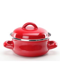 Mini red casserole Monoporzioni with lid and 2 handles - porcelain-enamelled carbon steel cl 40
