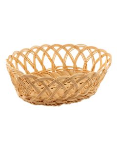 Oval synthetic rattan bread basket - polypropylene with wires and large twisted mesh