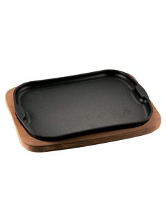 Piatto a servire in ghisa Gourmet con vassoio in legno cm 30x22