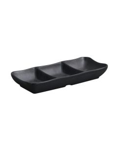Square sauce dish with 3 compartments Oriental Series - black melamine cm 19,5x8,5