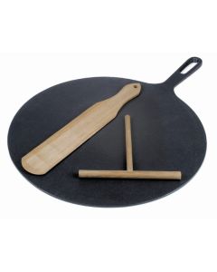 Crepe pan with wooden spreader and spatula - Enamelled cast-iron