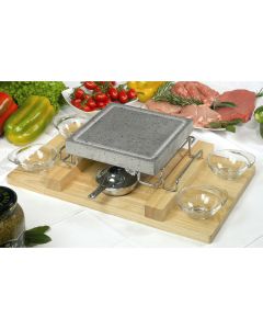 Convivio square Volcanic Cooking Stone with 18/10 stainless steel support and Wooden tray cm 21x21 - 9 Piece set