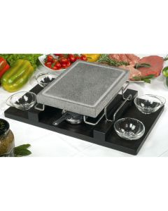 Convivio rectangular Volcanic Cooking Stone with 18/10 stainless steel support and Wooden tray cm 21x29 - 9 Piece set