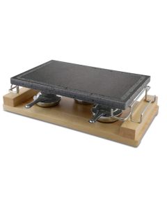 Convivio MAXI Rectangular Volcanic Cooking Stone with 18/10 stainless steel support and Wooden try cm 23x37 - 8 piece set
