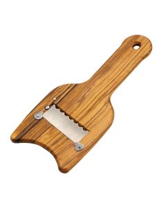 Tagliatartufi in legno di ulivo con la lama ondulata in acciaio inox cm 20x8,8