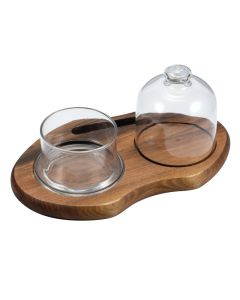 Vassoio servitartufi in legno di noce con cupola in vetro cm 24x14,5