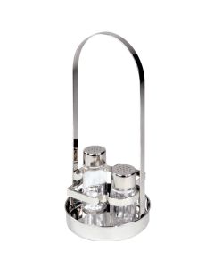 4 piece oil cruet stand for 25cl square bottles, salt and pepper included - stainless steel