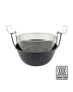 Deep fryer with basket - enamelled carbon steel