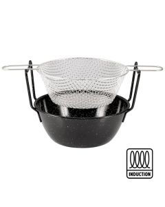 Deep fryer with basket - enamelled carbon steel