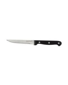 6 piece blister card of steak knives with serrated blade and riveted handle - tempered stainless steel blade 
