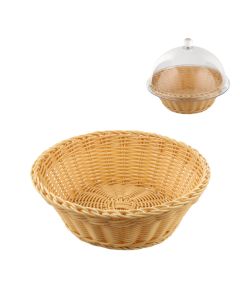 Round synthetic rattan bread basket - polypropylene wires