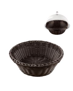 Round synthetic wengè rattan bread basket - polypropylene wires