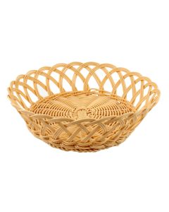 Round synthetic rattan bread basket - polypropylene with wires and large twisted mesh