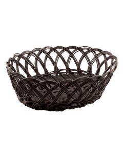Oval synthetic wengè rattan bread basket - polypropylene with solid section wires and large twisted mesh cm 26,5x21 h cm 8,5